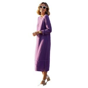 CLICK By Color Me Cotton VINTAGE Purple Linen Maxi Dress KAFTAN Sz L EMBROIDERED